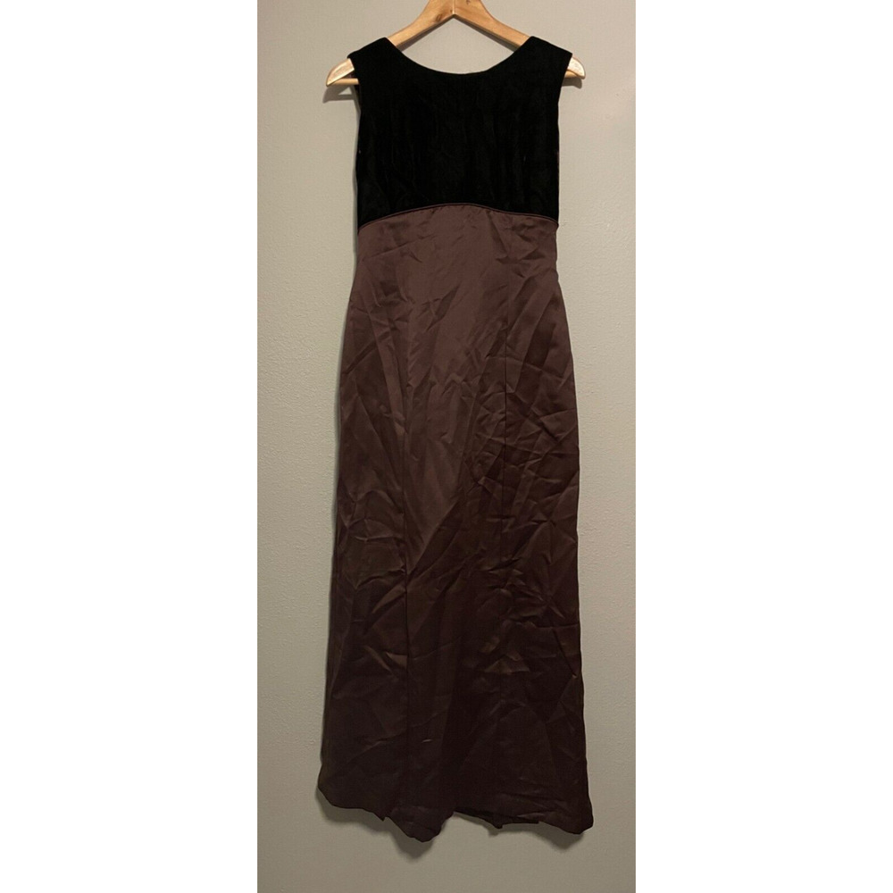 Vintage Jordan Womens Dress 11/12 Brown Satin Velvet Bow Sleeveless Formal 90s